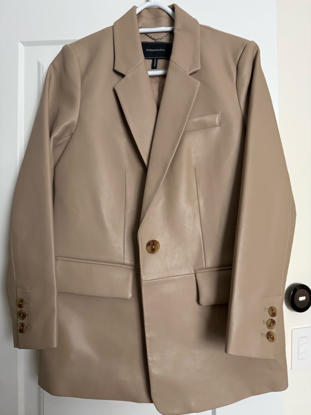 BCBGMaxAzria Taupe latte Vegan Leather Single-Button Blazer Sz Small NWOT